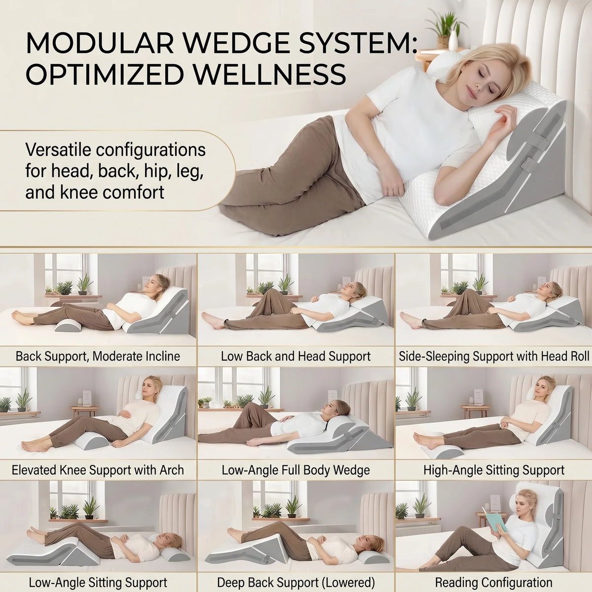 Bed Wedge Pillow Set Adjustable Incline Spinal Support 2-Piece