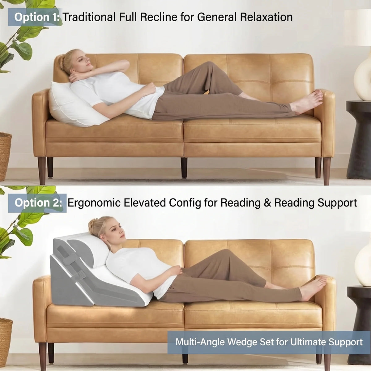 Bed Wedge Pillow Set Adjustable Incline Spinal Support 2-Piece