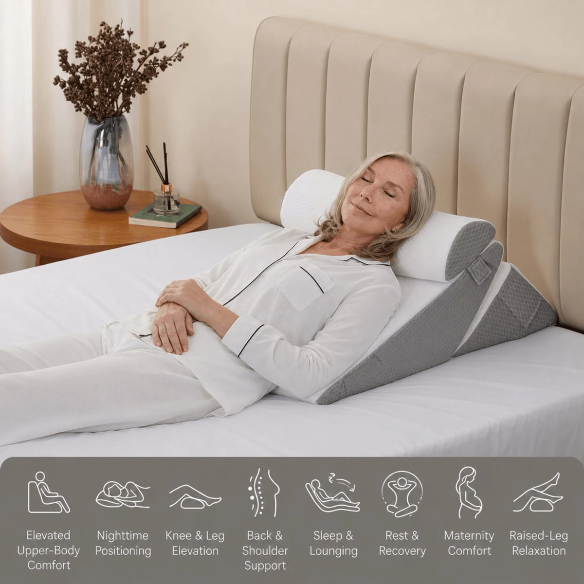 Bed Wedge Pillow Set Adjustable Memory Foam Breathable Cover