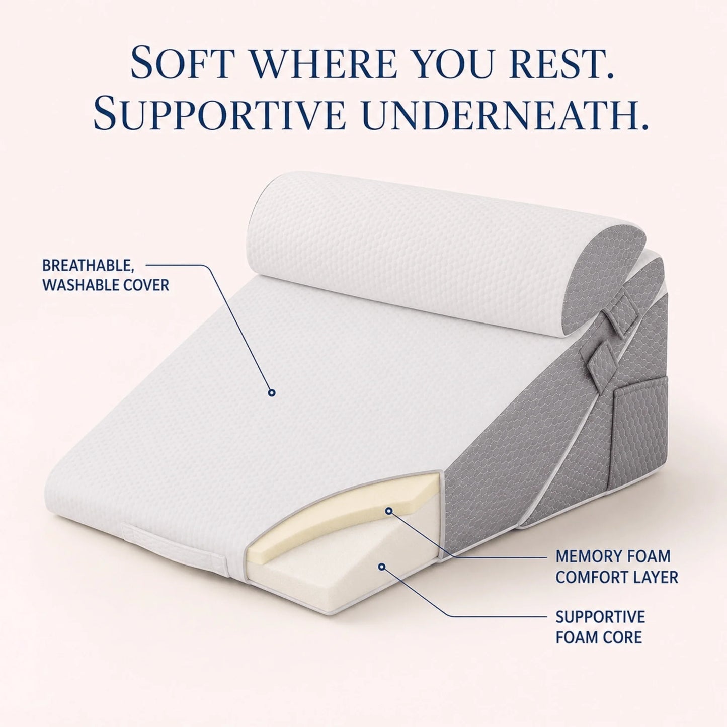 Bed Wedge Pillow Set Adjustable Memory Foam Breathable Cover