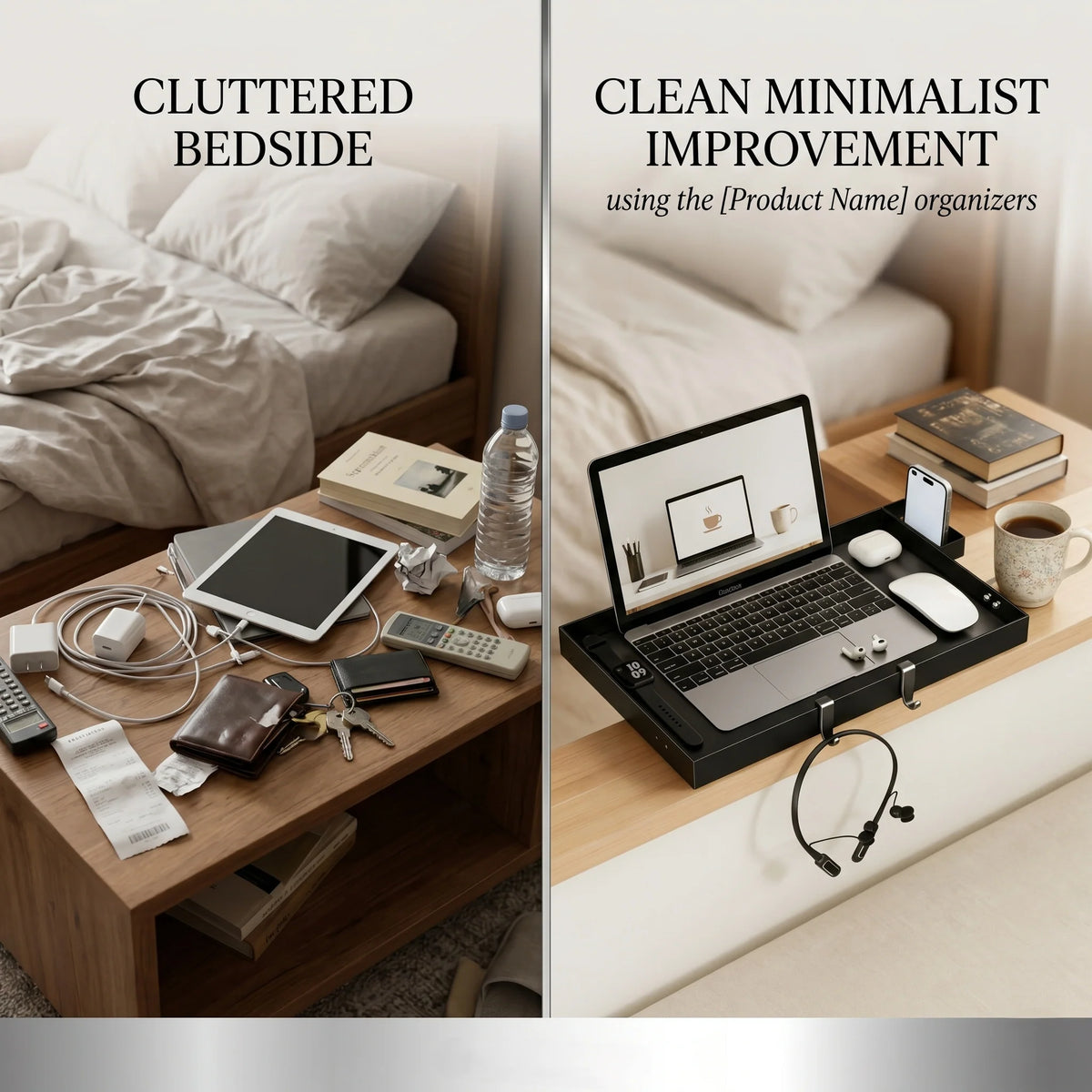 Bedside Tray Clip-On Adjustable Clamp & Cup Holder