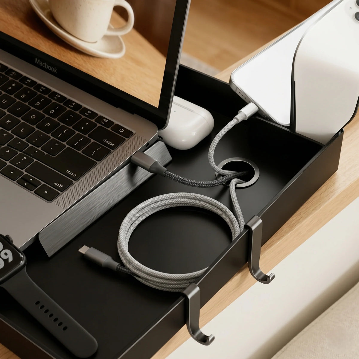 Bedside Tray Clip-On Adjustable Clamp & Cup Holder