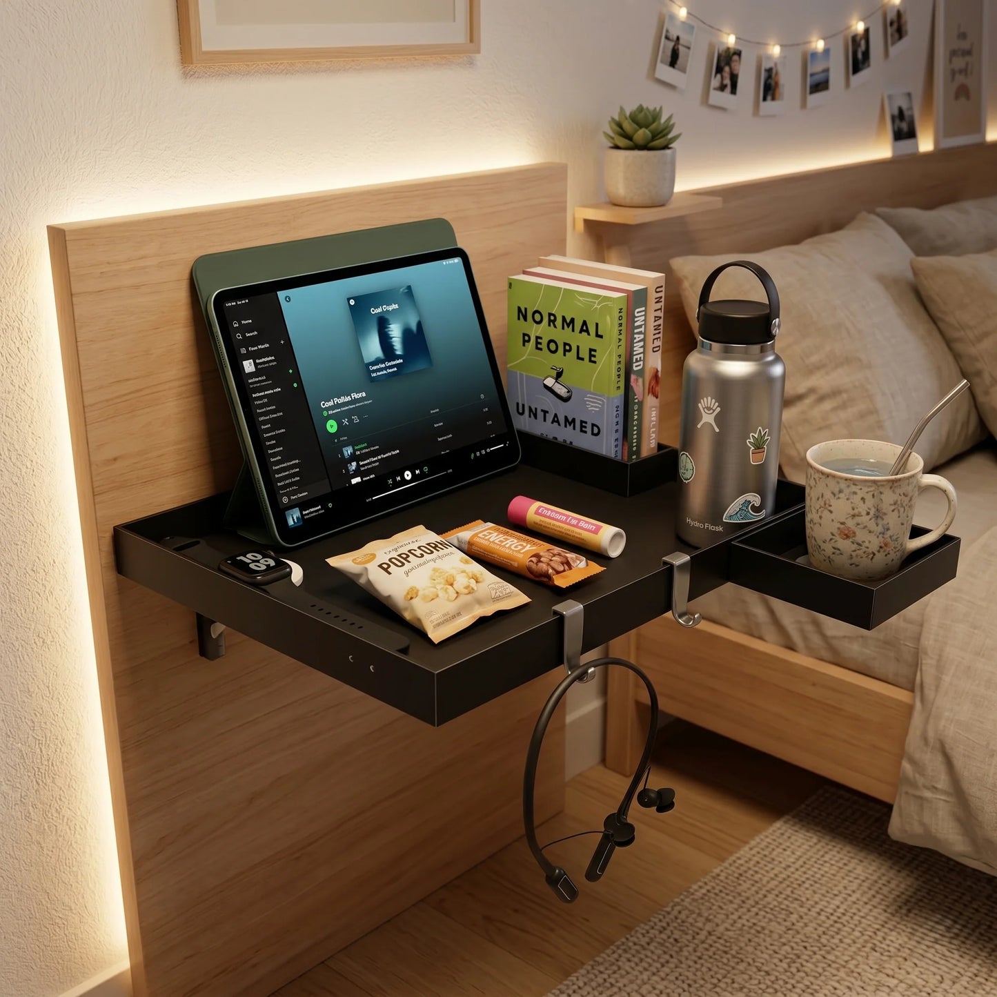 Bedside Tray Clip-On Adjustable Clamp & Cup Holder