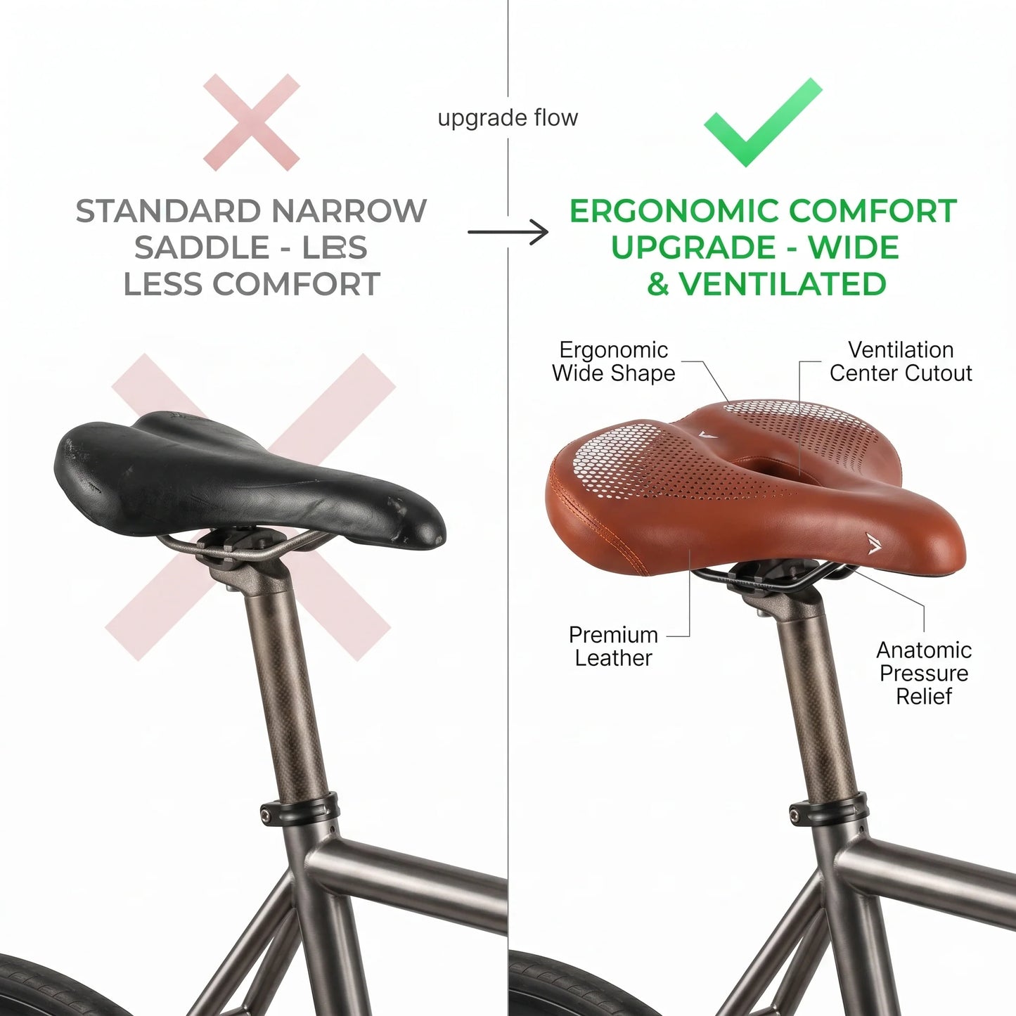 Bike Saddle Wide Ergonomic Long-Ride Comfort