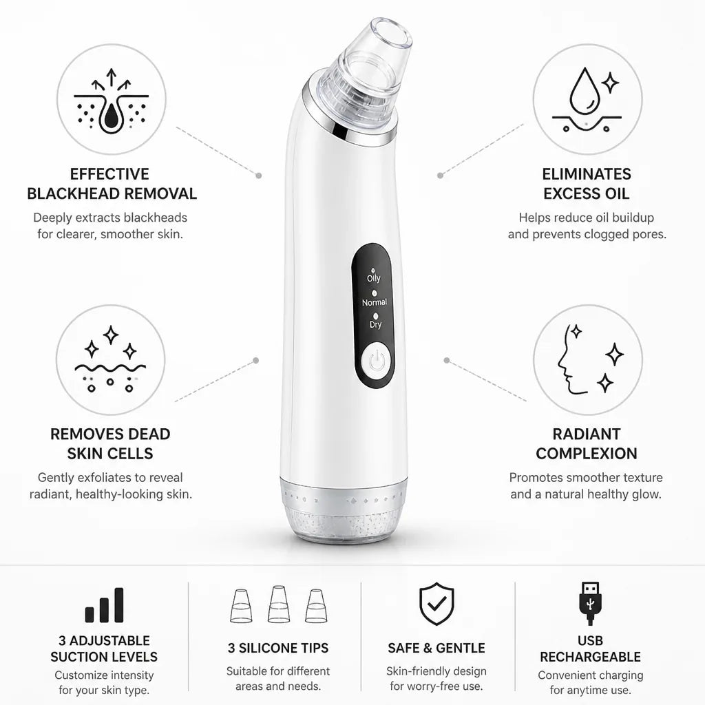 Blackhead Remover Adjustable Suction Silicone Tips