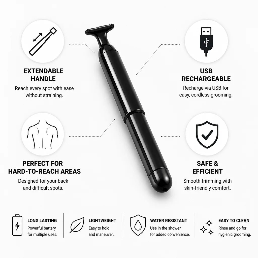 Body & Back Trimmer Extendable Handle USB Rechargeable