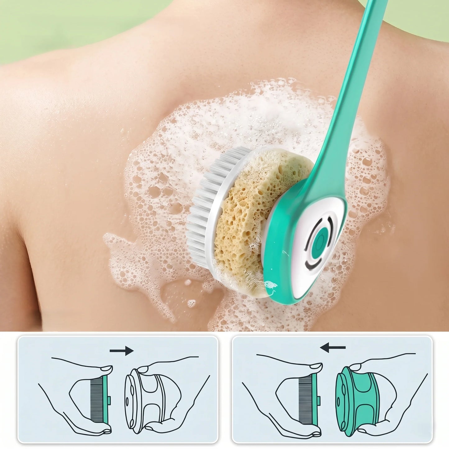 Body Cleansing Brush Electric Long Handle & Detachable Head