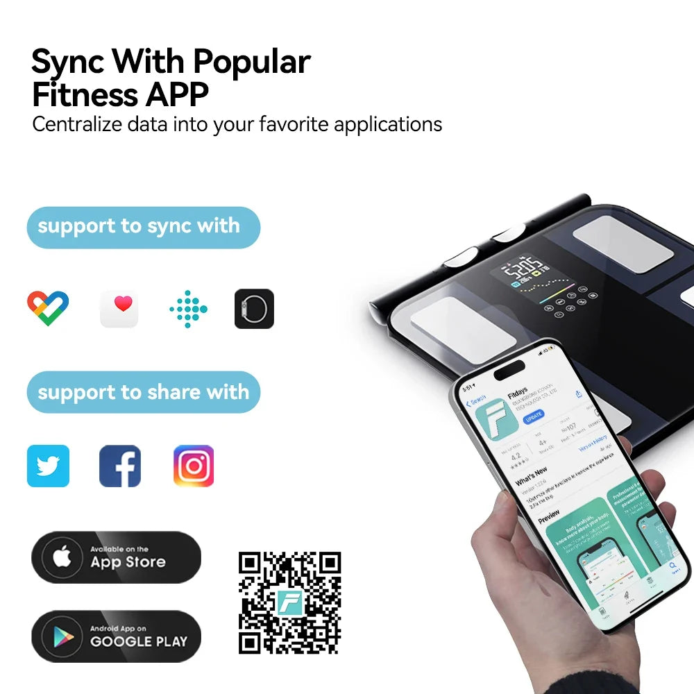 Body Composition Scale 8-Electrode Hand-To-Foot App Sync