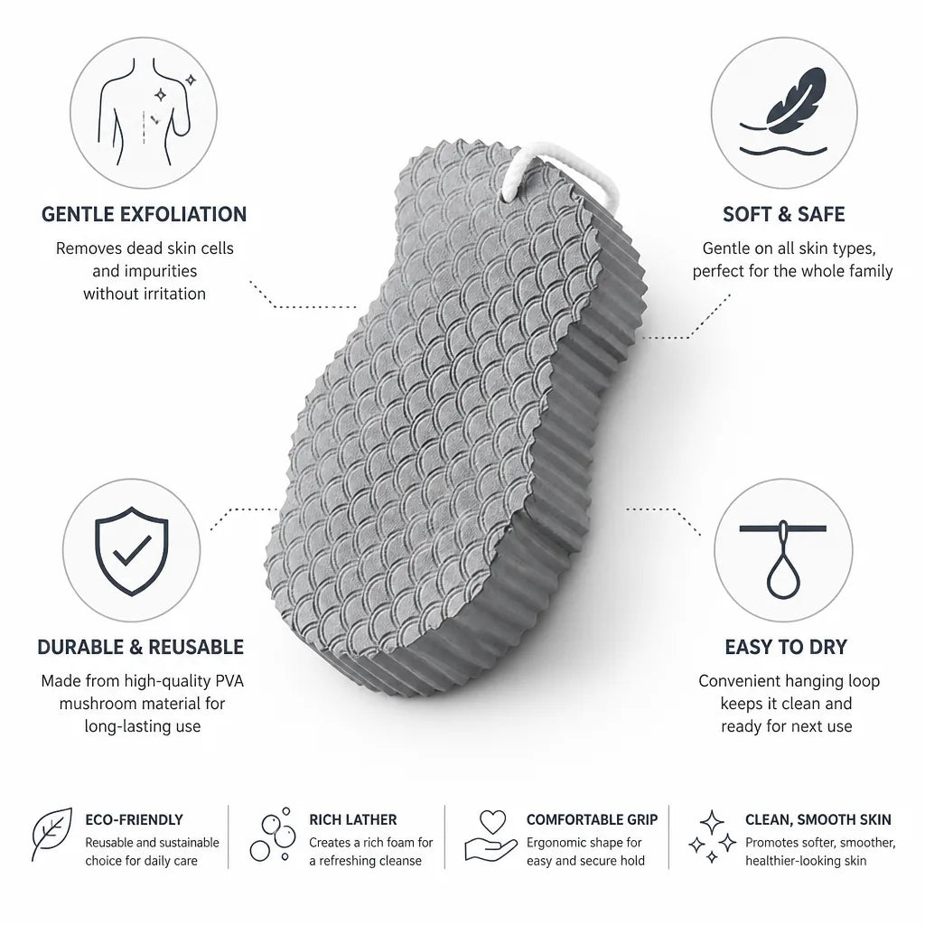 Body Exfoliating Sponge Soft PVA Reusable Hanging Loop