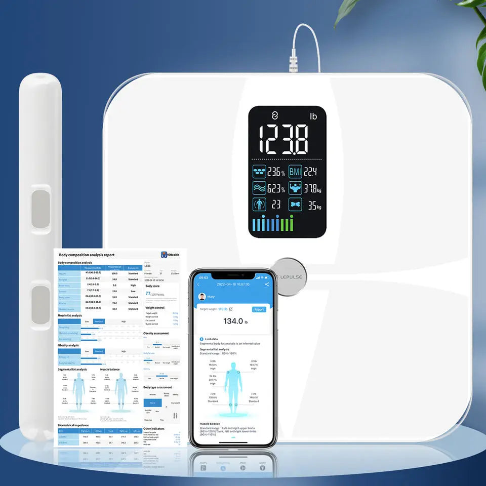 Body Fat Scale 8-Electrode Segmental BIA Full-Color Display