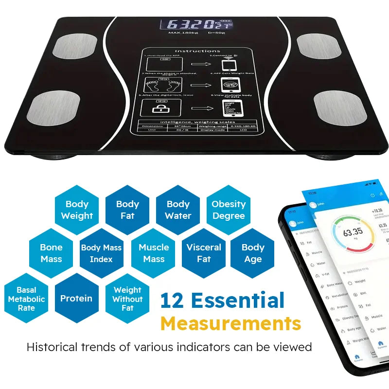 Body Fat Scale Bluetooth App Sync 13 Metrics