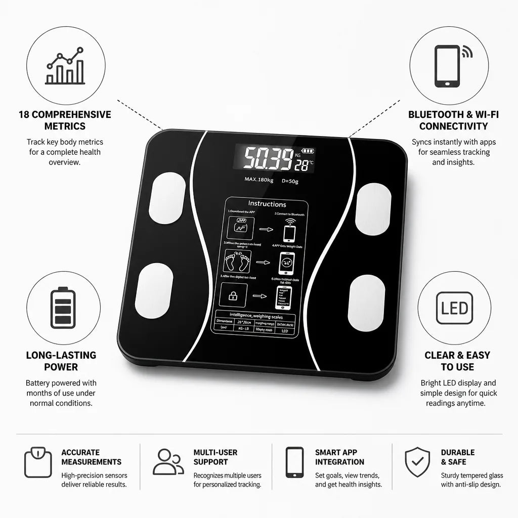 Body Fat Scale Bluetooth & Wi‑Fi 18 Metrics
