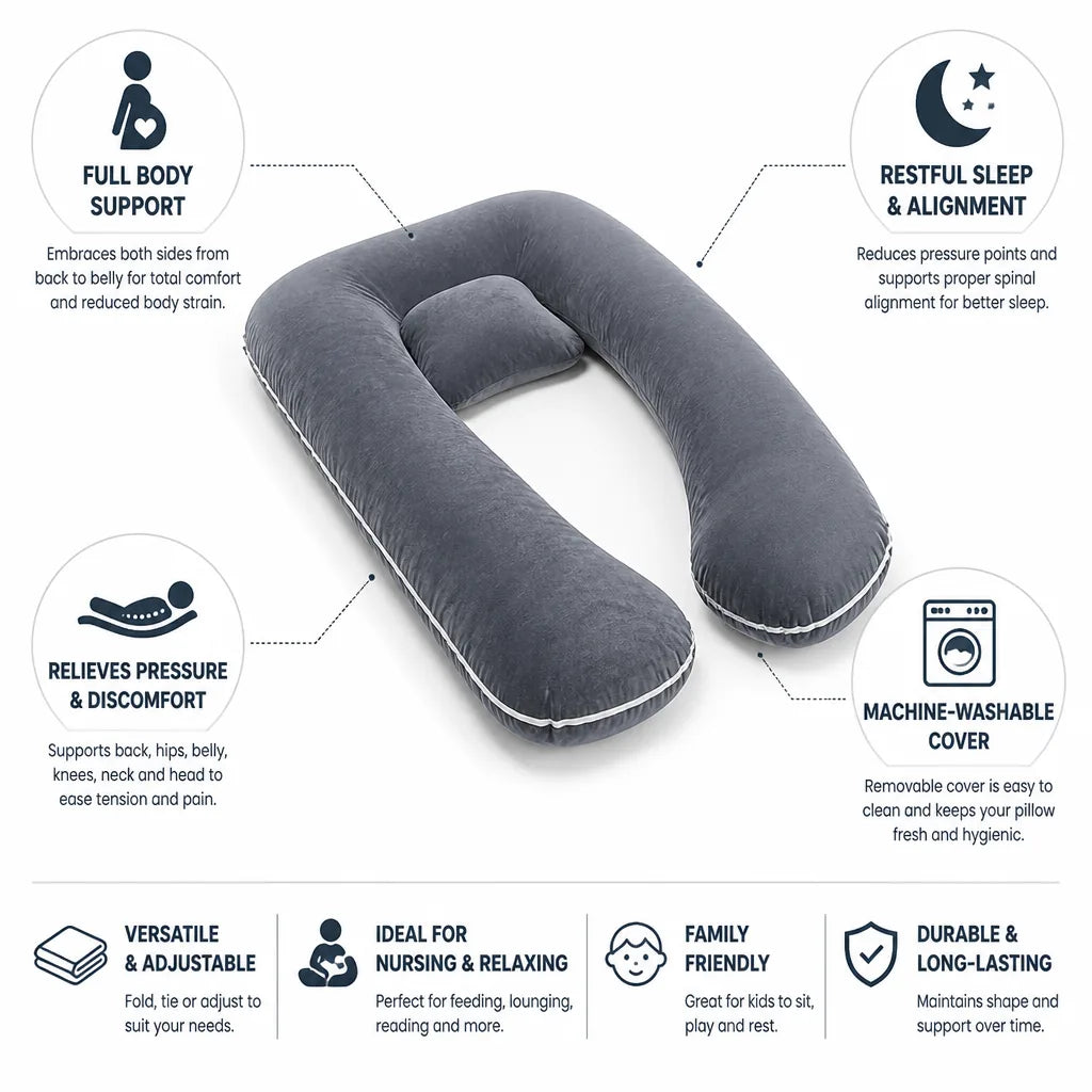 Body Pillow U-Shaped Full-Body Machine-Washable Cover