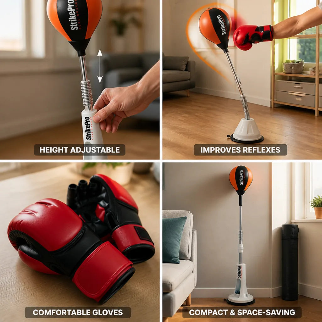 Boxing Set Height-Adjustable Reflex Ball & Gloves