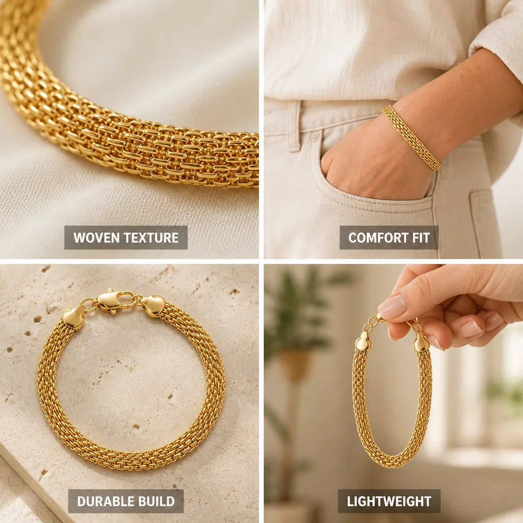 Bracelet 14K Gold-Plated Wide Woven Mesh