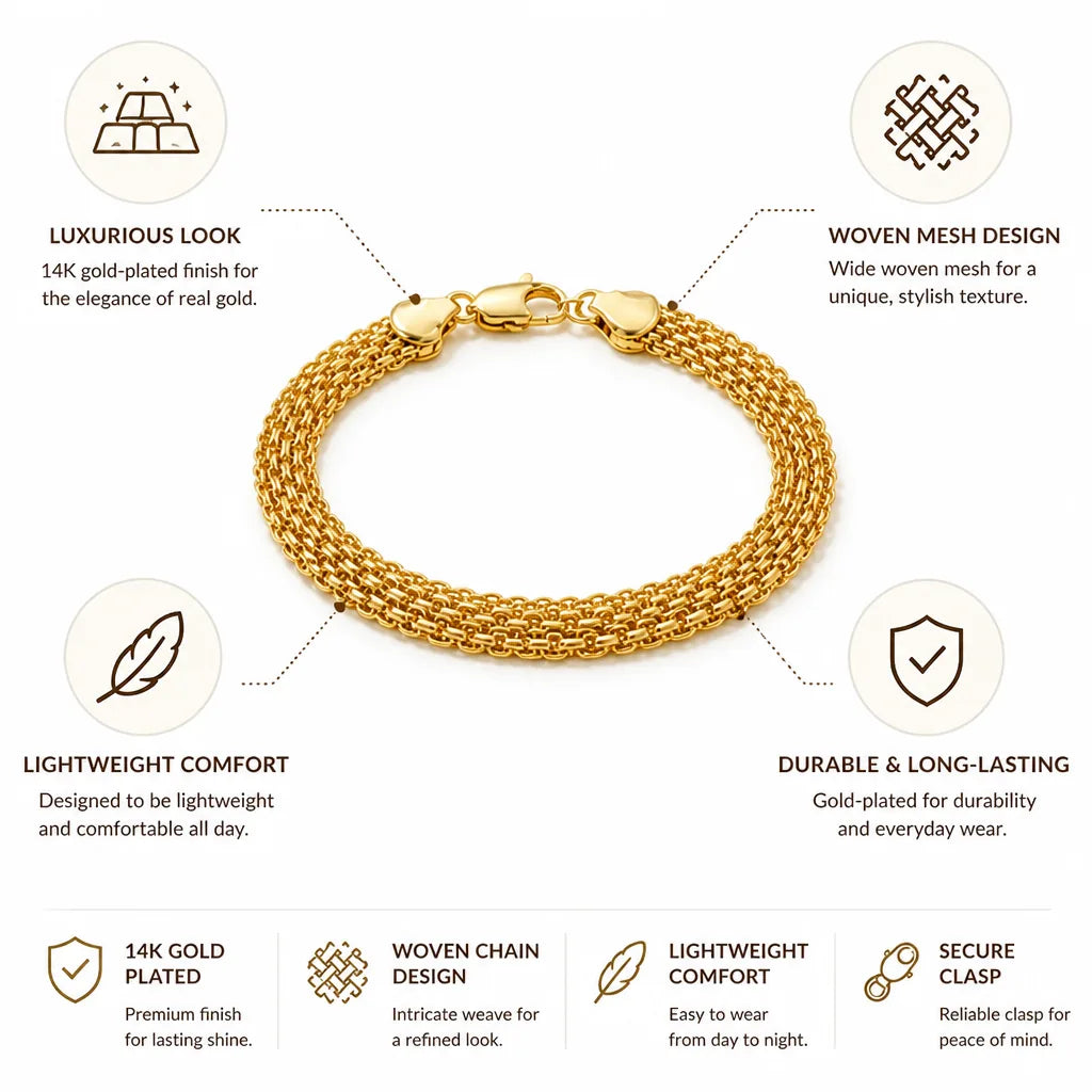 Bracelet 14K Gold-Plated Wide Woven Mesh