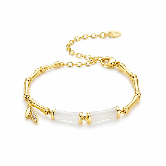 Bracelet Bamboo-Inspired Faux Jade Adjustable Chain
