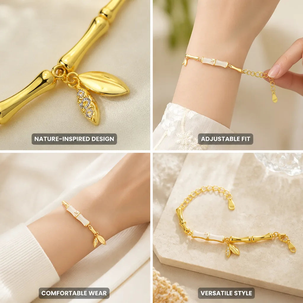 Bracelet Bamboo-Inspired Faux Jade Adjustable Chain