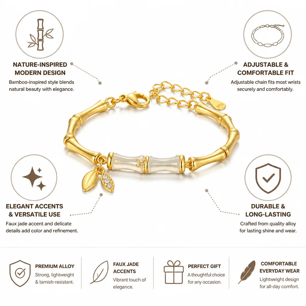 Bracelet Bamboo-Inspired Faux Jade Adjustable Chain