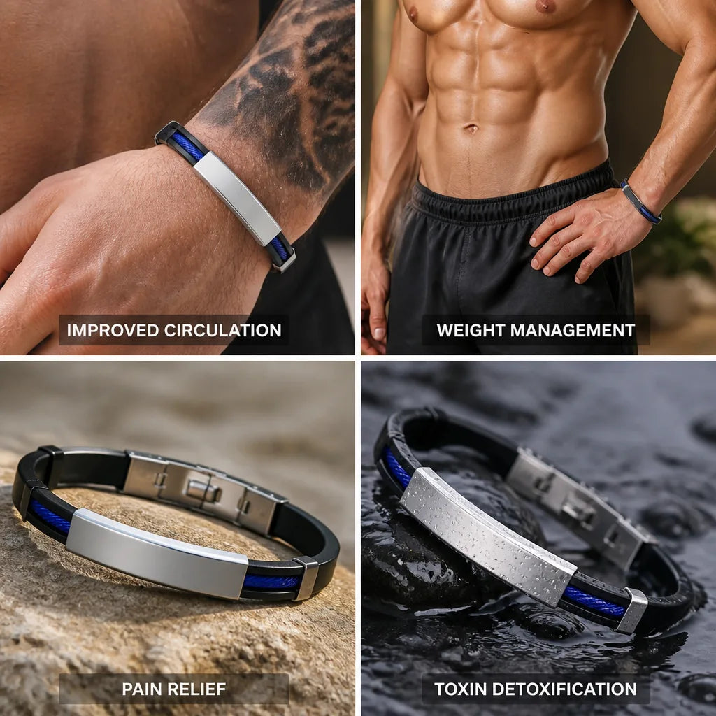 Bracelet Magnetic Stainless Steel & Silicone Double Safety Clasp