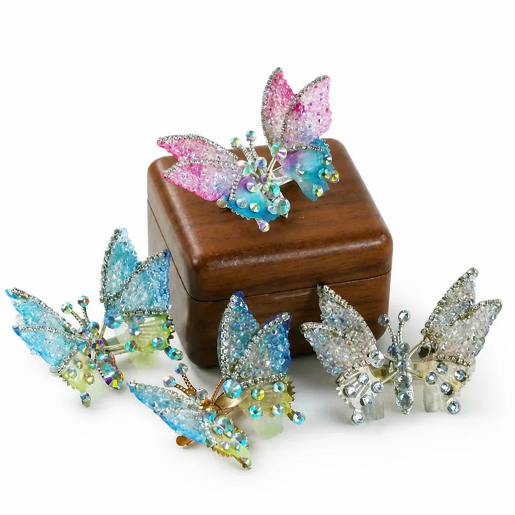 Butterfly Hair Clips Rhinestone Non-Pull Set of 8