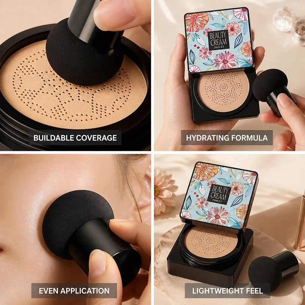 CC Cream Cushion Hydrating Buildable Coverage Mushroom Sponge Applicator