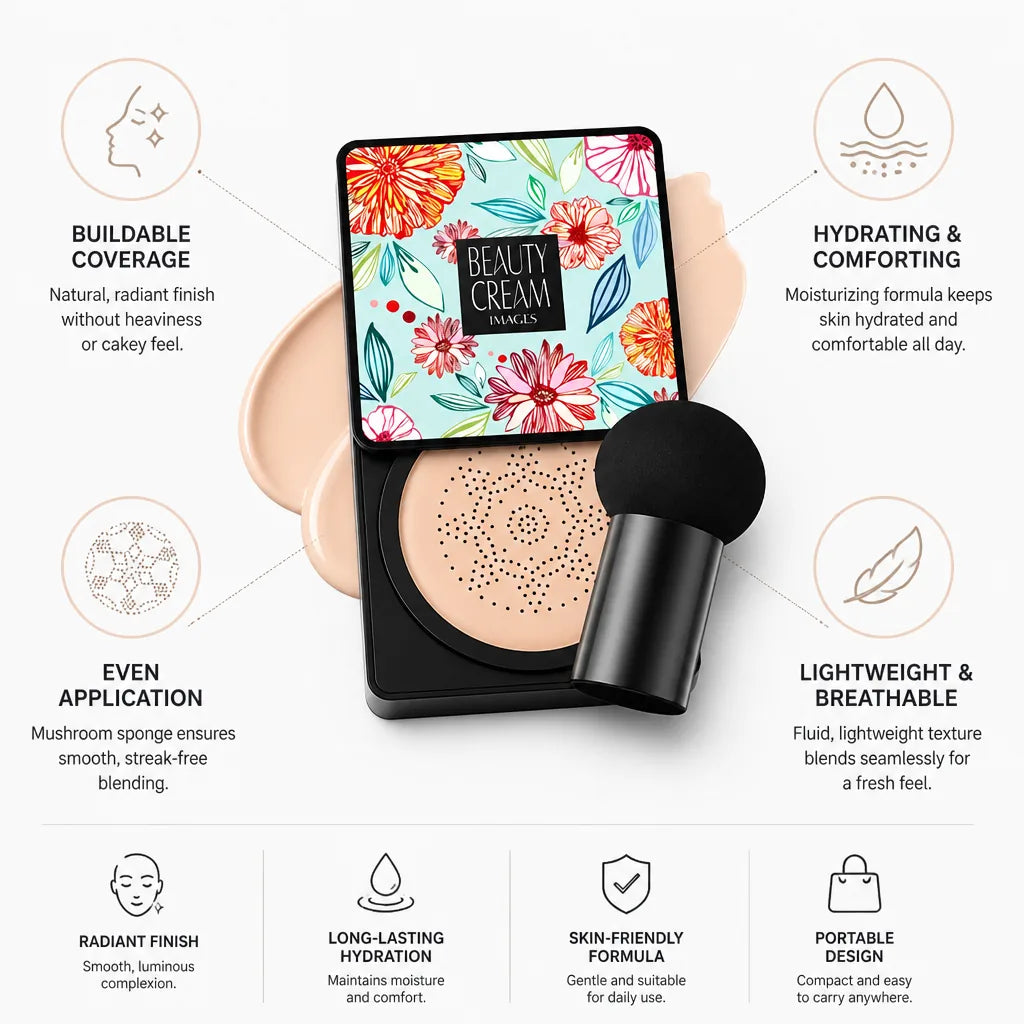 CC Cream Cushion Hydrating Buildable Coverage Mushroom Sponge Applicator