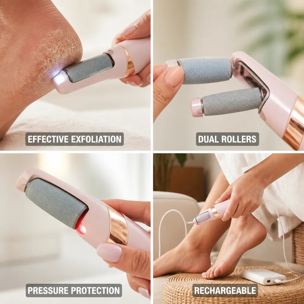 Callus Remover Quartz Crystal Rollers Dual Heads Rechargeable