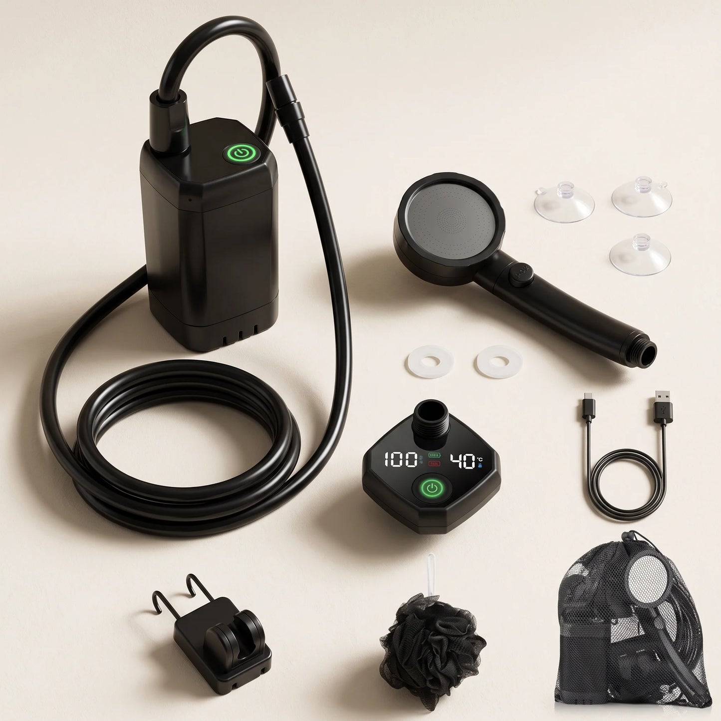 Camping Shower Rechargeable 6000mAh LED Temperature Display