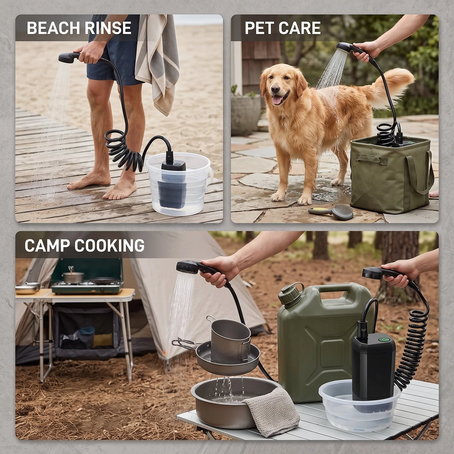 Camping Shower Rechargeable 6000mAh LED Temperature Display