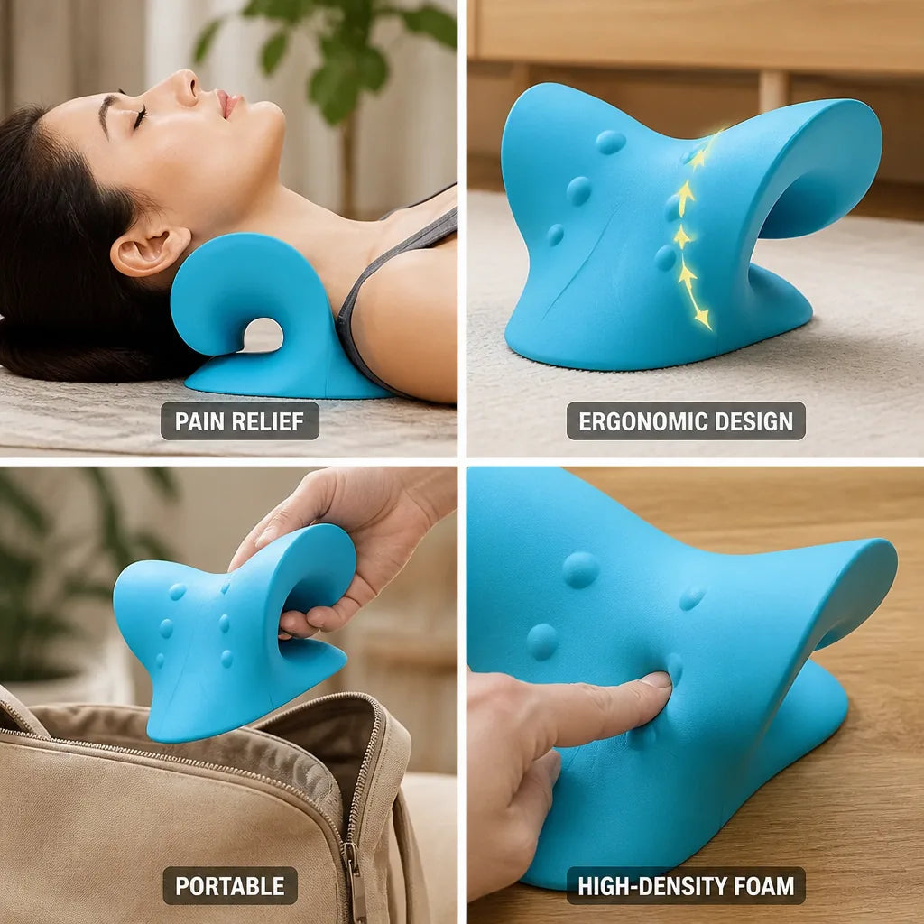 Cervical Traction Pillow Ergonomic C-Curve High-Density Foam