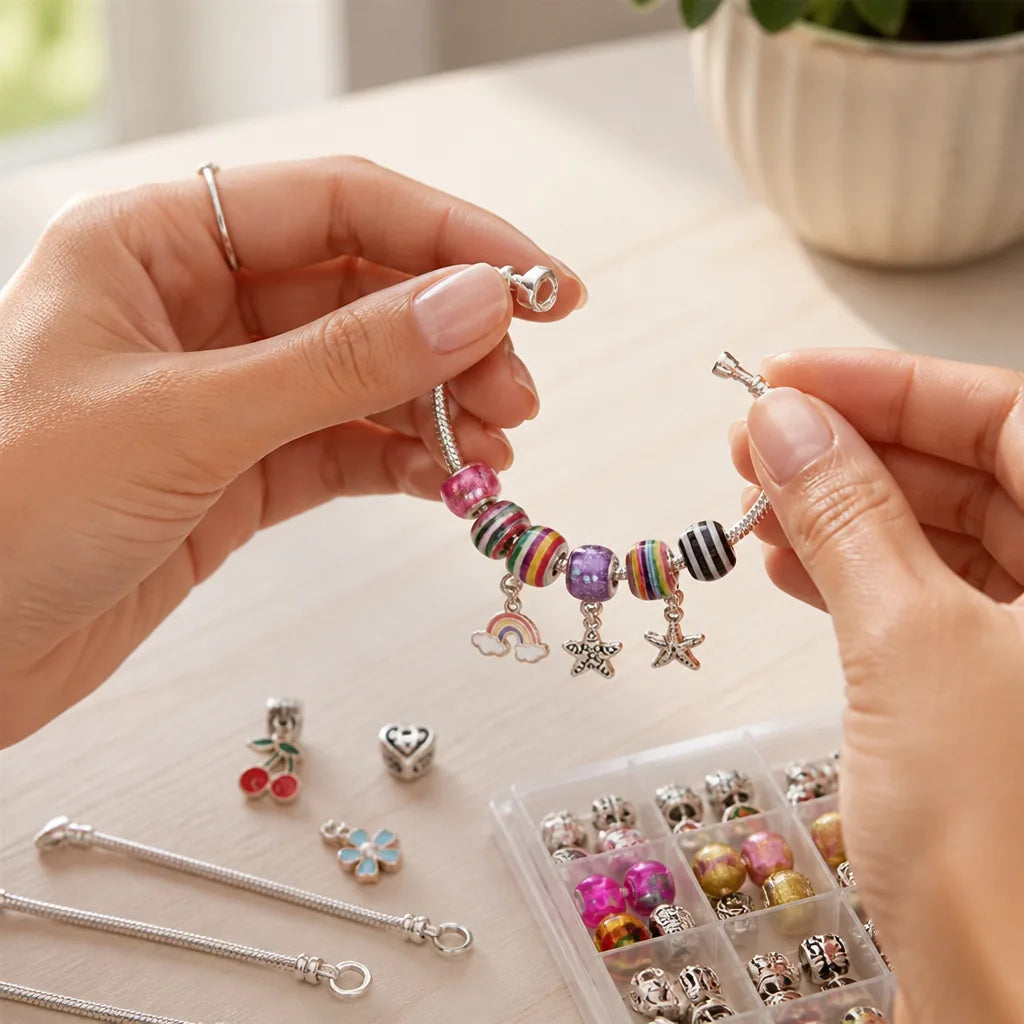Charm Bracelet Set Snake Chain Interchangeable Beads