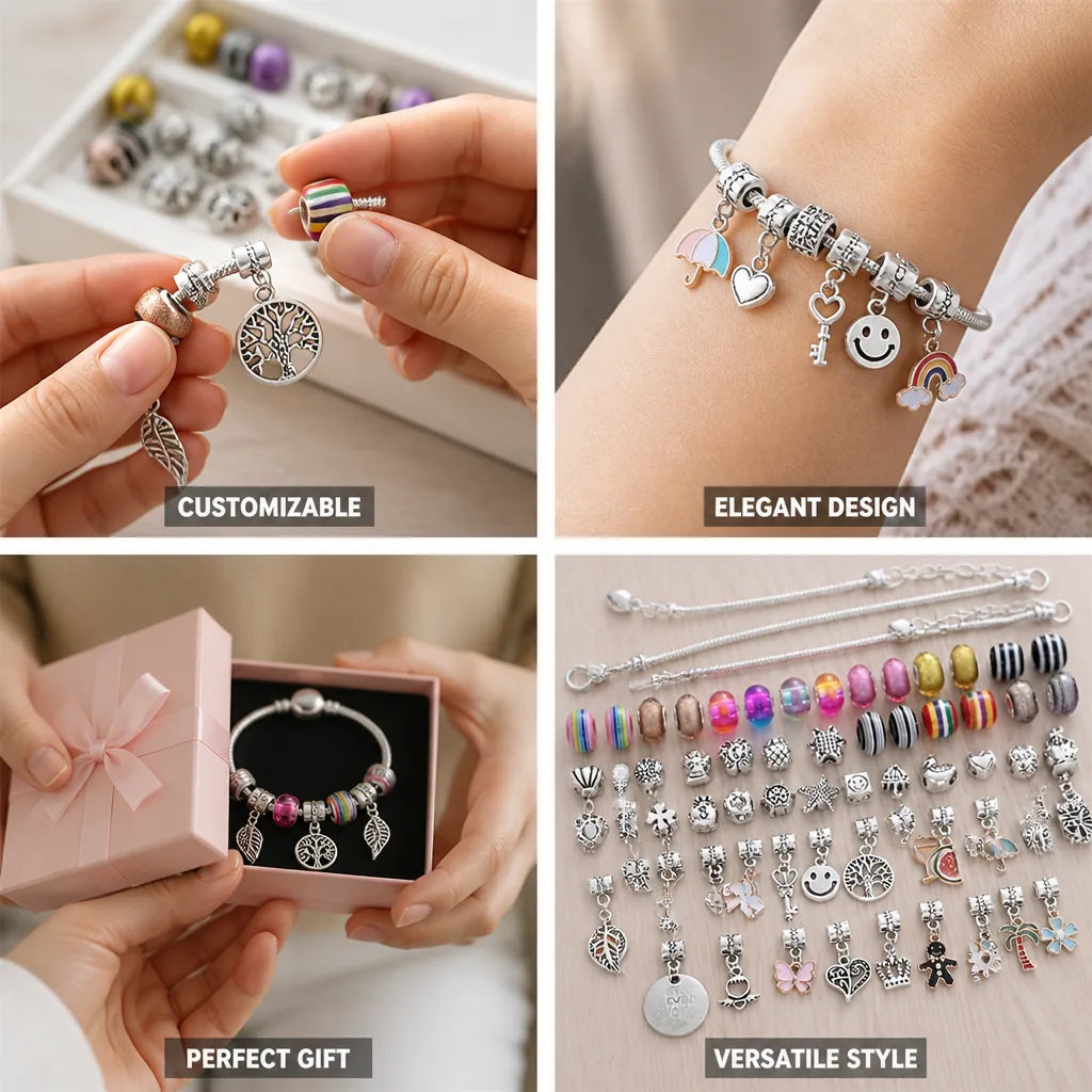 Charm Bracelet Set Snake Chain Interchangeable Beads