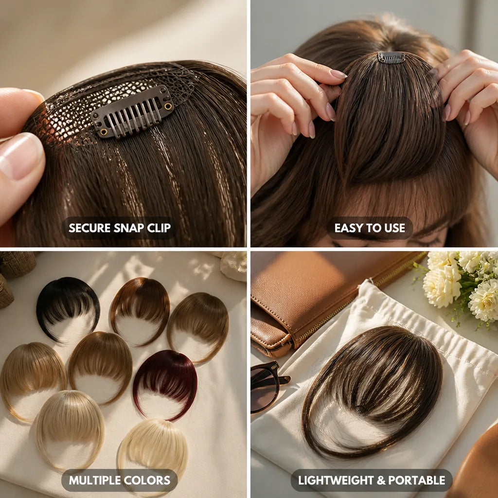 Clip-In Bangs Snap-On Natural-Look Multiple Colors
