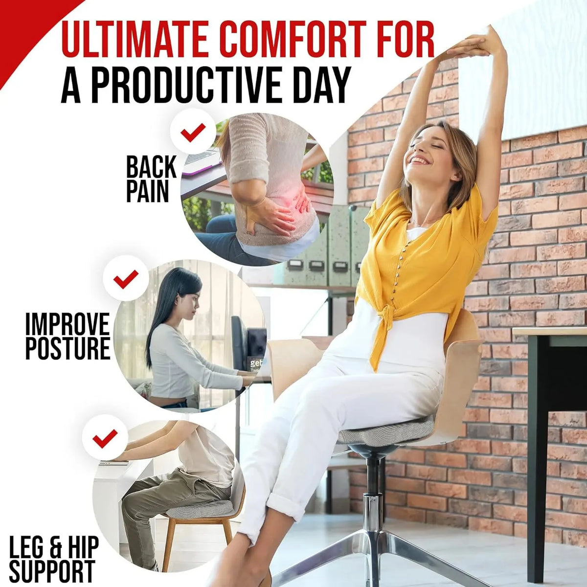 Coccyx Seat Cushion Memory Foam U-Shaped Cut-Out Washable Cover