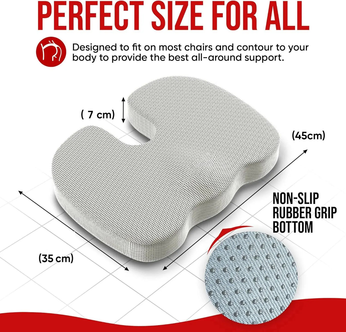 Coccyx Seat Cushion Memory Foam U-Shaped Cut-Out Washable Cover