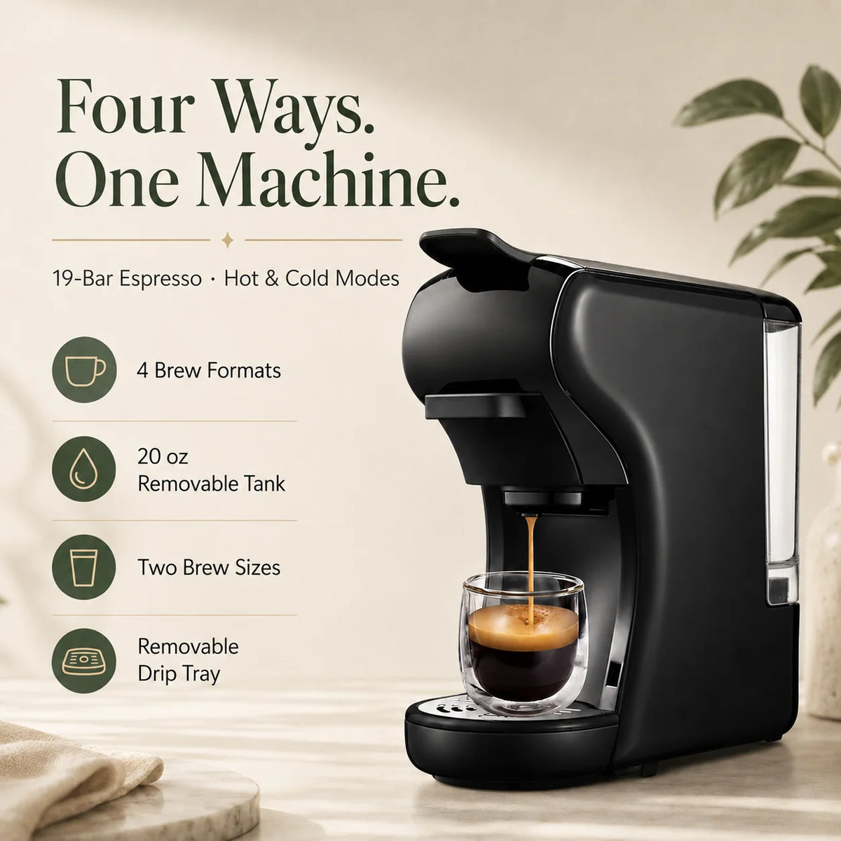 Coffee & Espresso Maker 4-in-1 Hot & Cold Modes