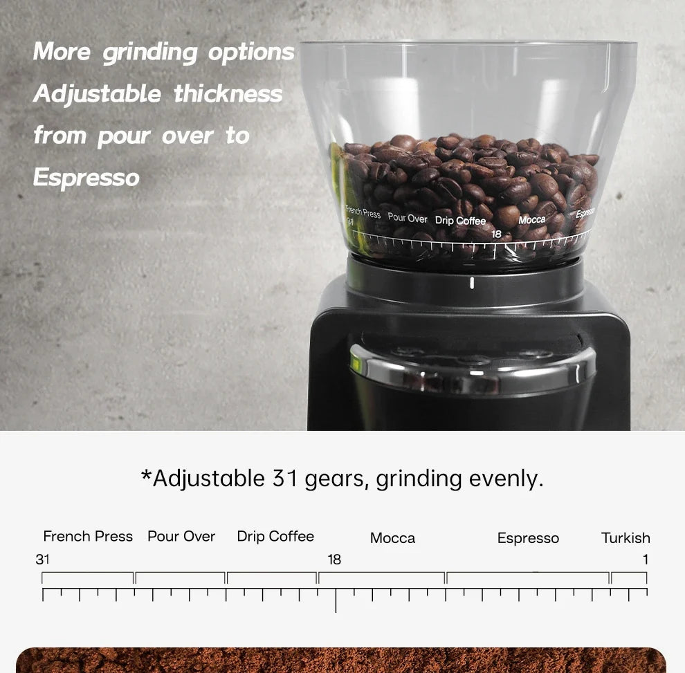 Coffee Grinder Stainless Steel Flat Burr 34 Settings