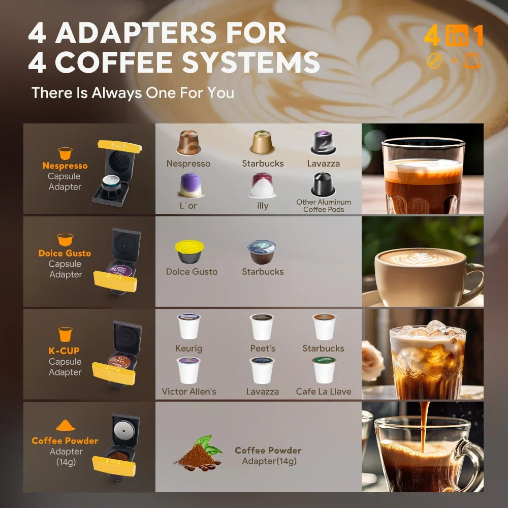 Coffee Maker 4-In-1 Pods & Ground Coffee 19-Bar