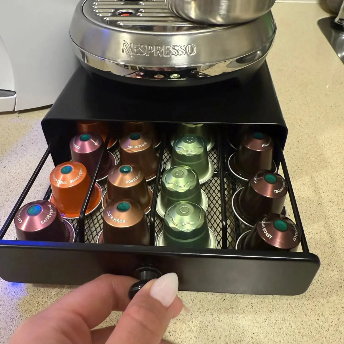 Coffee Pod Drawer 40-Capsule Under-Machine Steel Frame