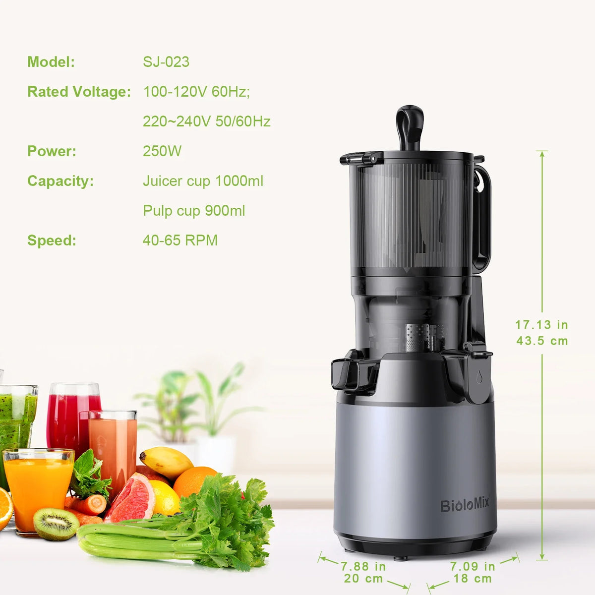 Cold-Press Juicer Slow Masticating 5.1 Inch Chute