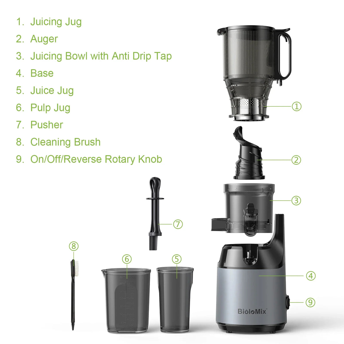 Cold-Press Juicer Slow Masticating 5.1 Inch Chute