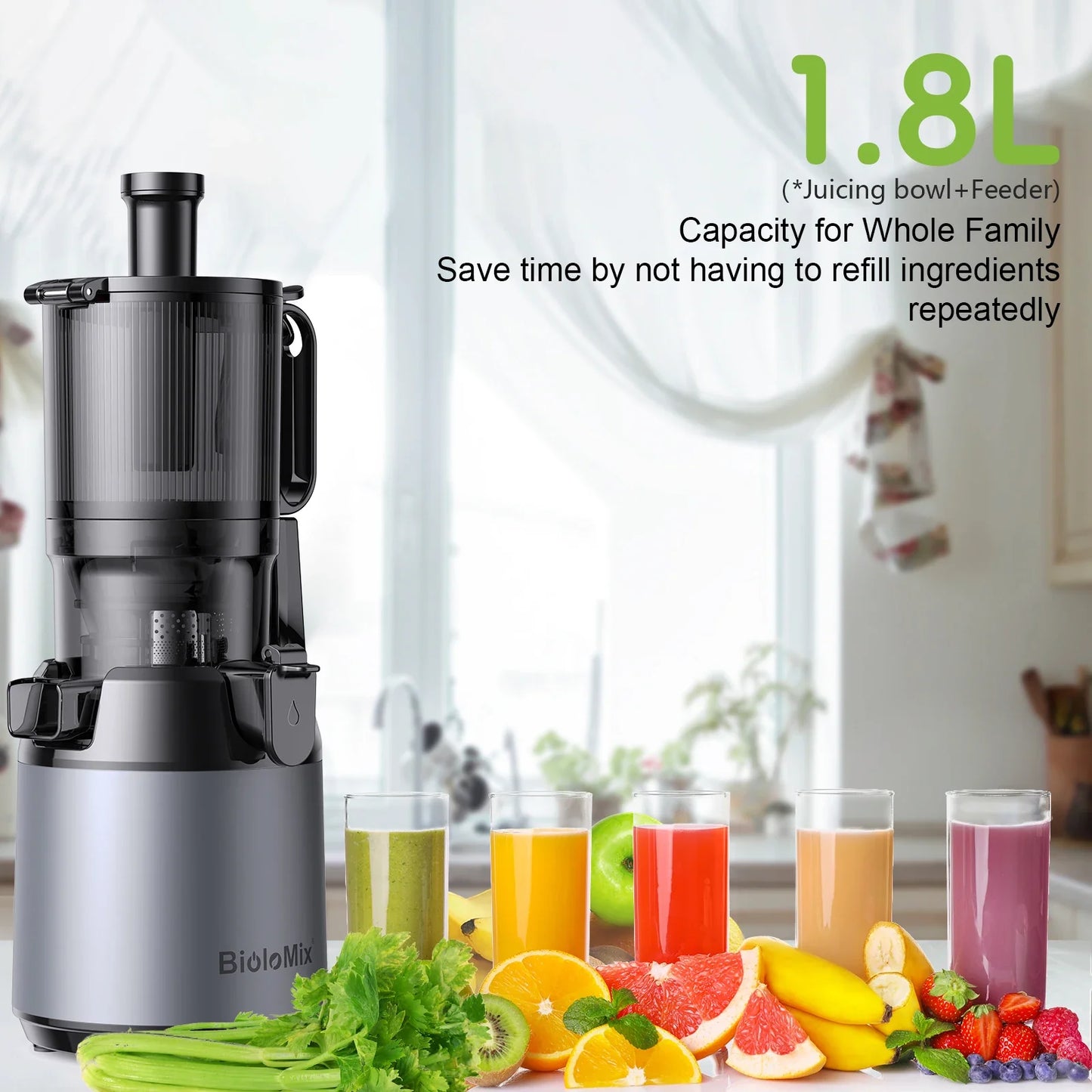 Cold-Press Juicer Slow Masticating 5.1 Inch Chute