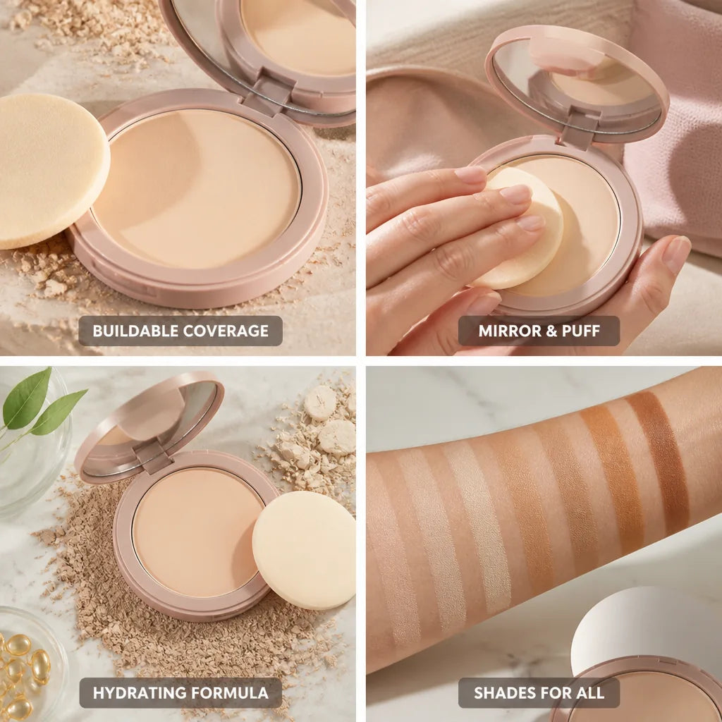 Compact Powder Hyaluronic Acid Buildable Coverage Mirror & Puff