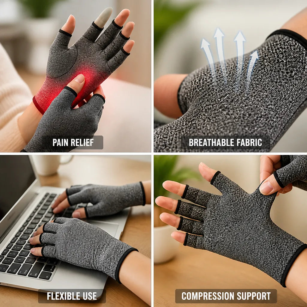 Compression Gloves Bamboo Fabric Open Fingertips 2-Pair Set