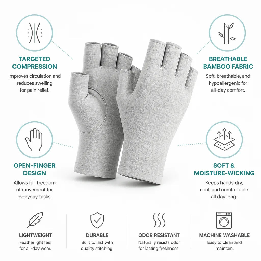 Compression Gloves Breathable Bamboo Open-Finger