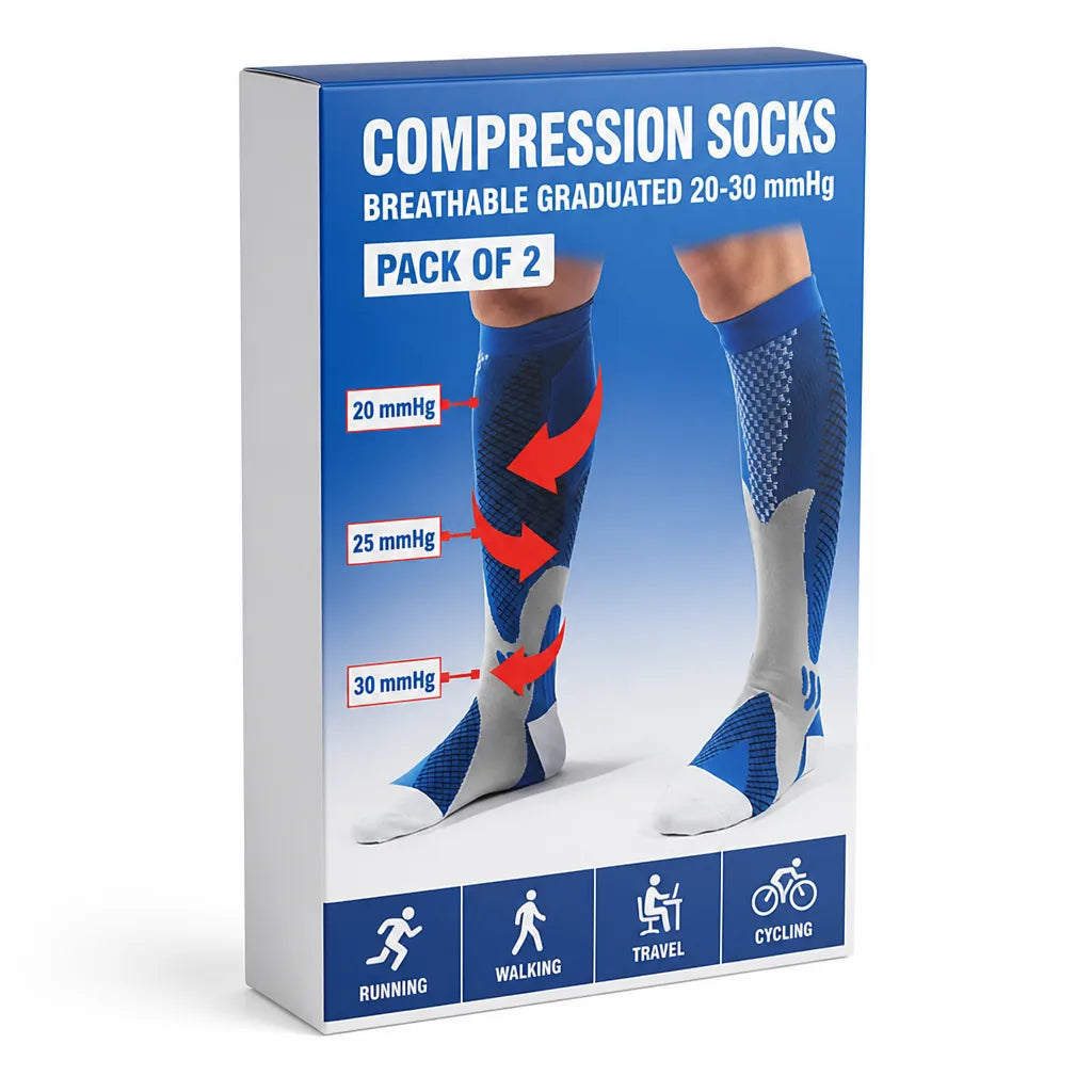 Compression Socks Breathable Graduated 20-30 mmHg Pack of 2