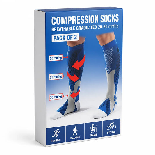 Compression Socks Breathable Graduated 20-30 mmHg Pack of 2