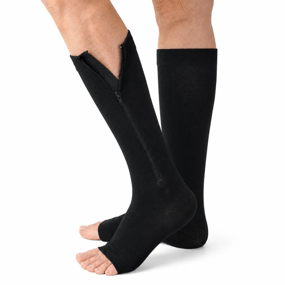 Compression Socks Knee-High 15-20 mmHg Open Toe & Side Zipper
