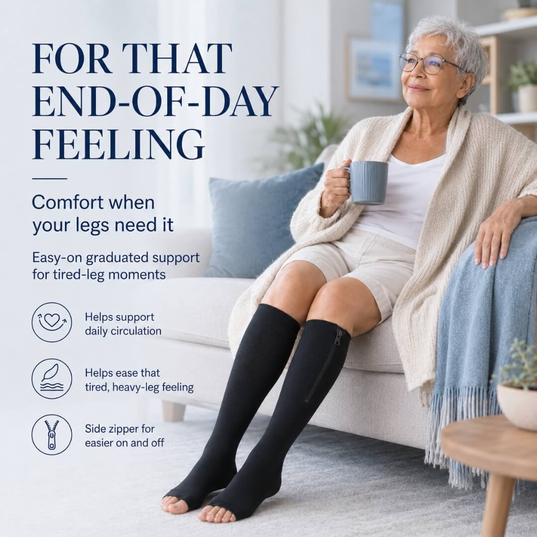 Compression Socks Knee-High 15-20 mmHg Open Toe & Side Zipper